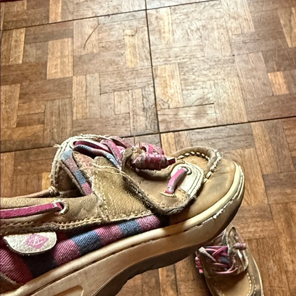 Sperry Kids Moccasins with Tan and Pink Accents